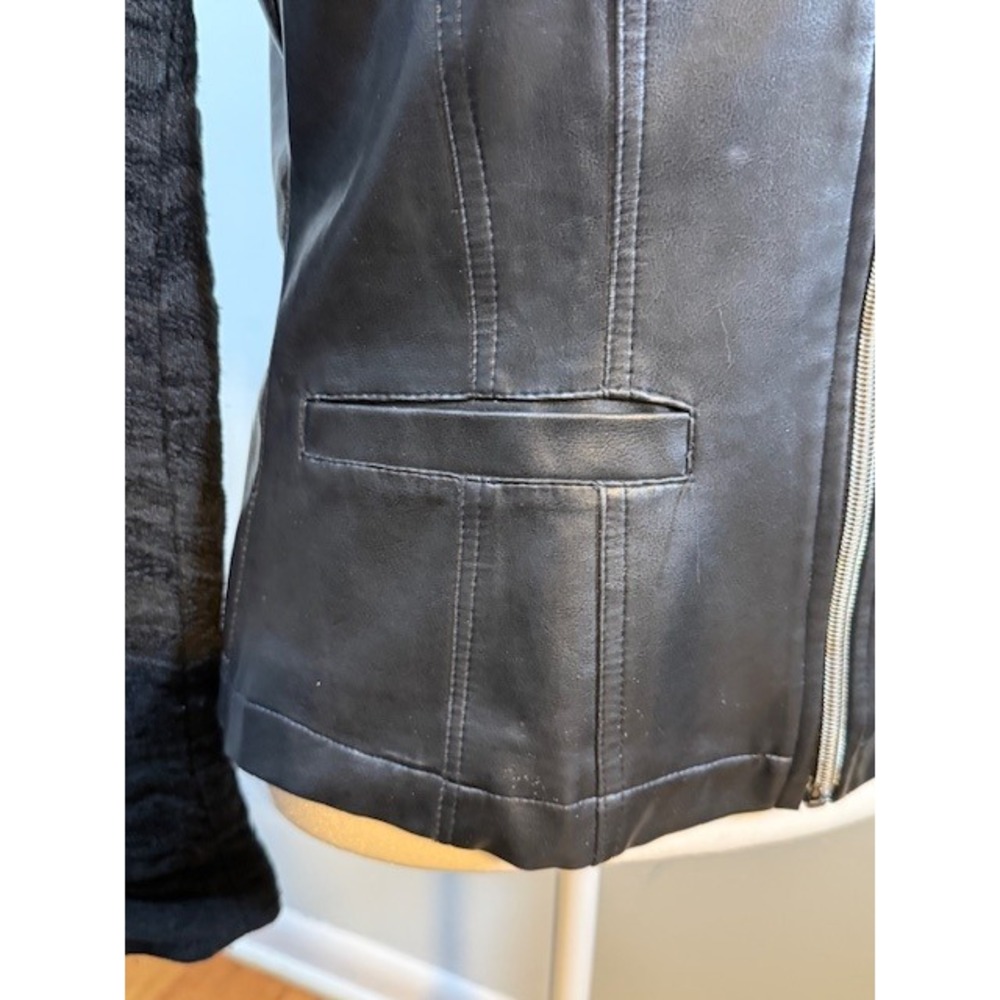 Sandro Paris Mixed Media Faux Leather Jacket Size 1 Faux Fur Collar Vintage Y2K - Picture 4 of 11
